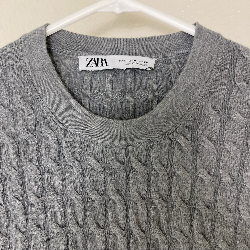 Zara Sweater Cable Knit Round Neck Gray Size M - Picture 15 of 15
